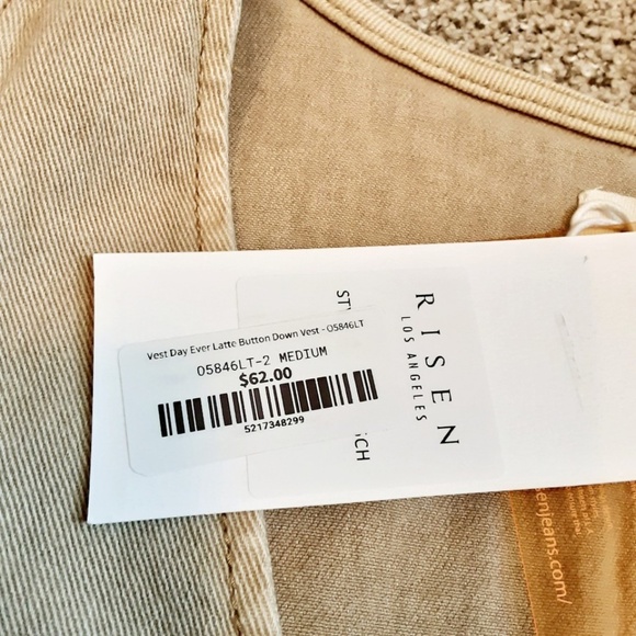 NWT - RISEN Stretch Denim Khaki Tan Crop Vest Button Front Size M - Picture 12 of 13
